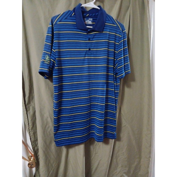 Under Armour Omega Men's Tech T-Shirt Medium Button Up Pinstriped Loose Fit - Picture 1 of 4